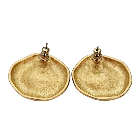 Matte Gold Tone Round Hammered Disc Post Earrings L405 - Picture 4 of 8
